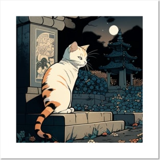 White Cat in Cemetery Posters and Art